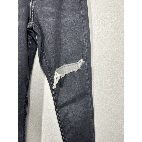 Topshop Jamie High Waisted Skinny Jean Size 25 Black Wash Distressed Knee - Picture 3 of 5